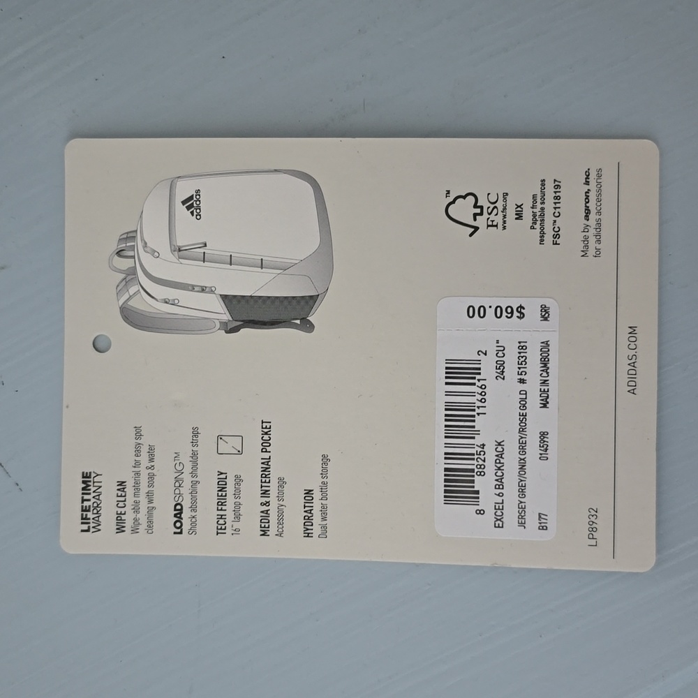 8/12 Adidas Excel 6 Backpack School Book Bag - Picture 8 of 8
